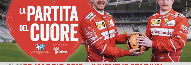 Partita del Cuore, i piloti contro la nazionale cantanti: il poster con Vettel e Raikkonen