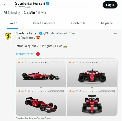 Ferrari, ecco la nuova F1-75 per tornare protagonisti in Formula 1