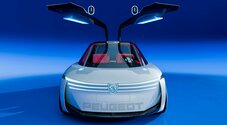 Un leone Polygon: il futuro secondo Peugeot. Portiere ad ali di gabbiano e diverse citazioni dell'iconica 205