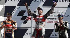 Ducati trionfa al GP San Marino, Dovizioso vince davanti alla Honda di Marquez . 7° Valentino