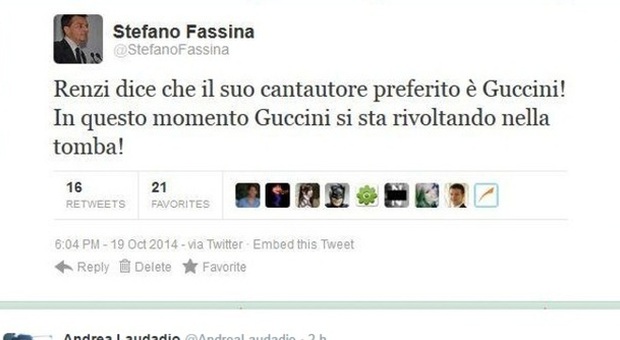 Renzi a Domenica Live, la finta gaffe di Fassina su Twitter: «Guccini si rivolta nella tomba»