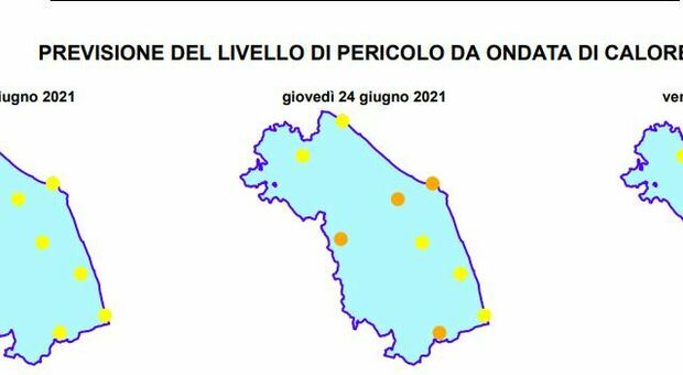 La previsione del livello di pericolo da ondata di calore diffusa dalla Regione Marche