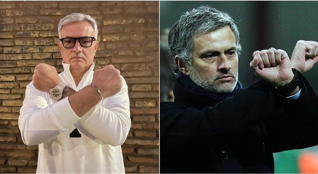 Mourinho, riecco le manette: dopo la squalifica, la foto con il suo gesto iconico di protesta (a 13 anni dall'Inter)
