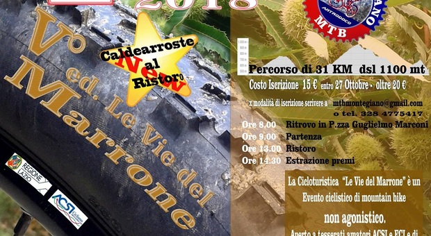 Rieti, il 1° novembre ad Antrodoco la V edizione della Cicloturistica Le Vie del Marrone