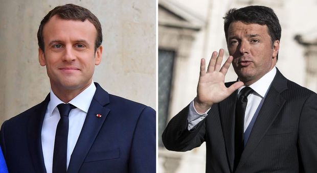 Macron e Renzi (Ansa)