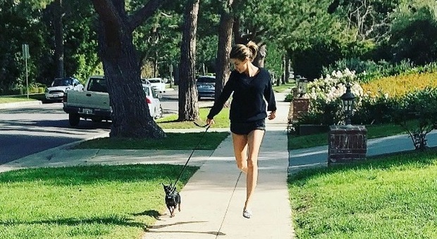 "Chi porta a spasso chi?", Elisabetta Canalis scherza col cane a Beverly Hills