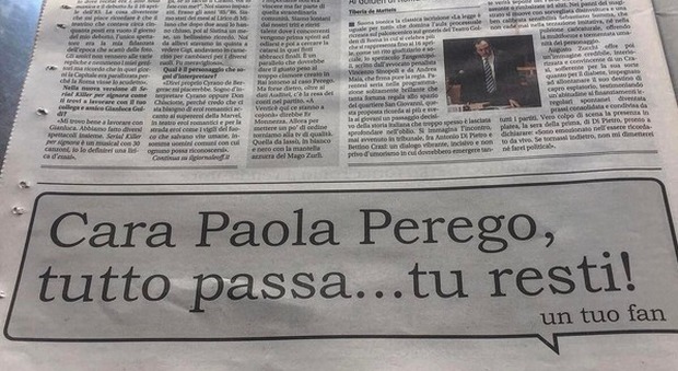 «Cara Perego tutto passa, tu resti»: fan compra uno spazio sul giornale per la conduttrice