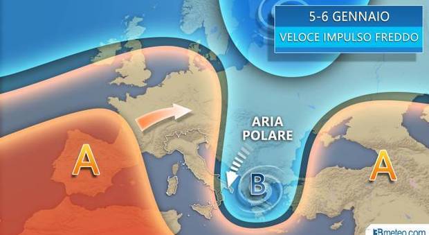 Il grafico delle previsioni di 3bmeteo.com. Cielo sgombro ma aria gelida: la Befana porta ancora più freddo anche sulle Marche