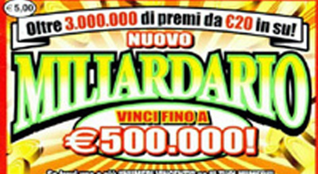 Vince 100mila euro con un Gratta e Vinci "Il Miliardario" da 5 euro a Aprilia
