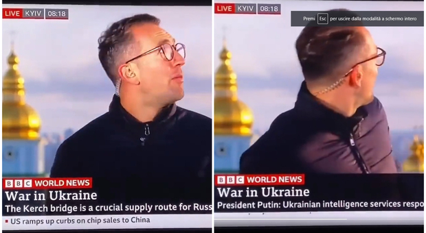 Esplosioni Kiev, giornalista BBC interrompe la diretta per cercare riparo: le incredibili immagini