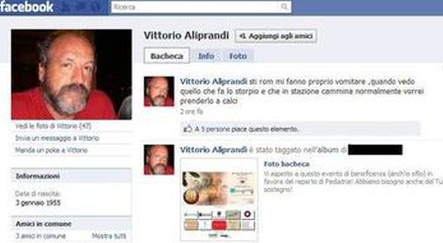 Ecco com'era ieri sera la pagina Facebook di Vittorio Aliprandi