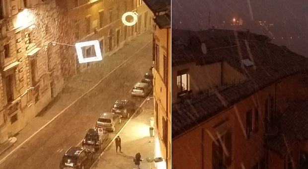 due scatti della prima nevicata dell'inverno a Perugia