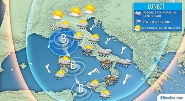 L'immagine delle previsioni meteo di lunedì 7 ottobre 2019 di 3bmeteo.com