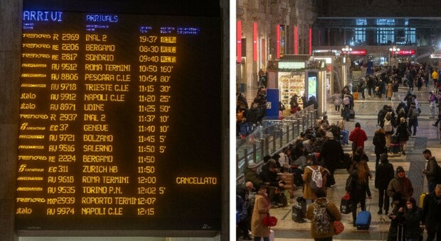 Sciopero treni, convogli in ritardo fino a 70 minuti: raffica di cancellazioni, caos a Termini