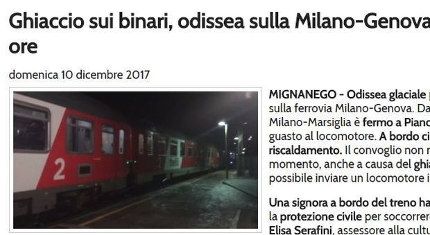 Gelo sui binari, treno Eurocity fermo da ore sulla Milano-Genova: 400 persone al freddo e al buio