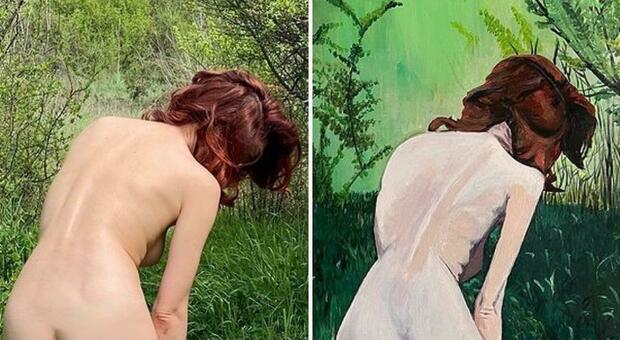 Ema Stokholma dipinge l'amica Andrea Delogu: la foto di nudo diventa un quadro