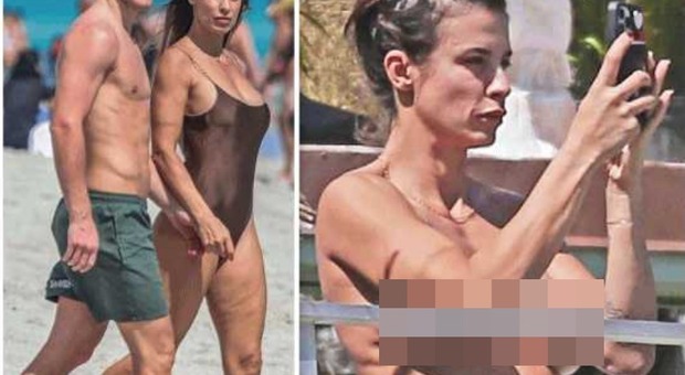 Elisabetta Canalis, super topless in spiaggia a Miami: amore a gonfie vele con il fidanzato Georgian Cimpeanu FOTO
