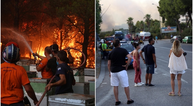 Atene, gli incendi arrivano in città: gente in fuga dalle abitazioni