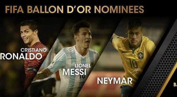 Pallone d'Oro: la sfida è tra Messi, Neymar e Cristiano Ronaldo