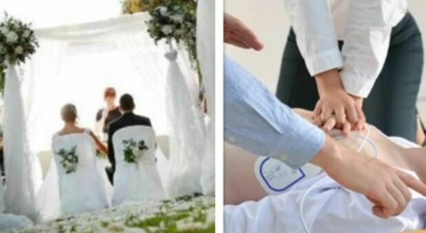 Infarto al matrimonio, gli sposi (medico e infermiere) gli salvano la vita: «Massaggio cardiaco in abito nuziale»
