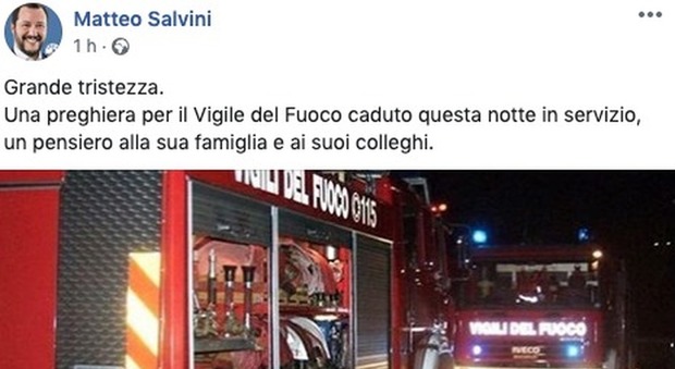 «Una preghiera per Antonio e un pensiero ai suoi cari»: il cordoglio di Salvini