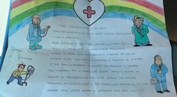 Tre fratellini rompono il salvadanaio e scrivono a Zaia: «Ecco i nostri risparmi per gli ospedali»