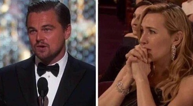 Kate Winslet vince durante la premiazione di Di Caprio