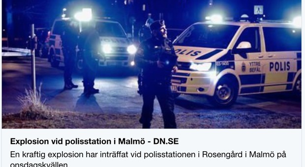 Svezia, bomba a mano nella stazione di polizia di Malmo: nessun ferito