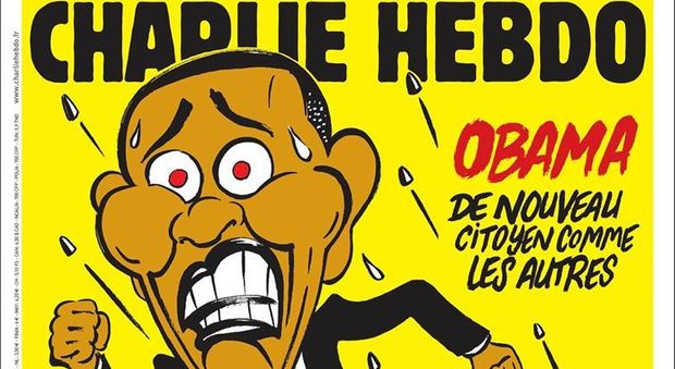 Obama fugge, è inseguito da agenti bianchi: la nuova copertina di 'Charlie Hebdo'