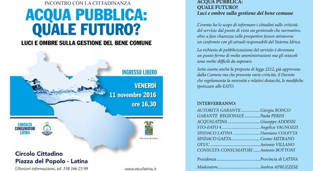 Acqua pubblica, quale futuro? Un confronto tra sindaci e gestore al circolo cittadino di Latina