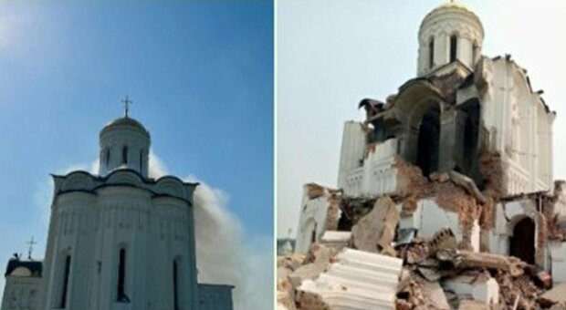 Monastero di San Giorgio a Svyatogorsk distrutto da un missile russo nel Donbass