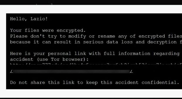 Attacco hacker, la schermata apparsa alla Regione Lazio: «I tuoi file sono criptati»