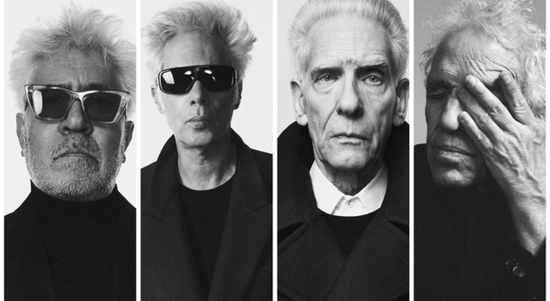 Pedro Almodóvar, Jim Jarmusch, David Cronenberg e Abel Ferrara_Ph. David Sims_credits Saint Laurent Official Instagram