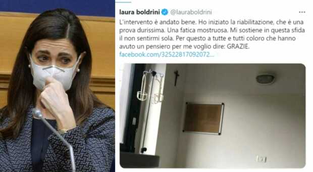 Laura Boldrini dall'ospedale: «Intervento è andato bene. Prova durissima perché il dolore è veramente forte»
