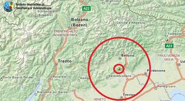 Brusco risveglio tra Vittorio e Belluno Scossa di terremoto alle 2 di notte