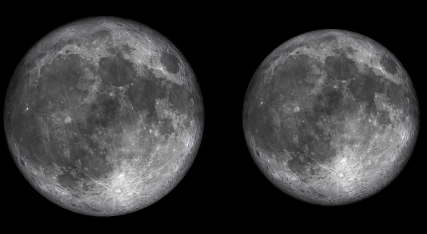 Lo spettacolo della luna, a sinistra la Superluna del 14 novembe immaginata dal Virtual Telescope Project