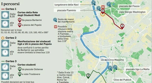 Sciopero Roma oggi. Metro a rischio, bus deviati e strade chiuse: mappa e orari. In città anche due cortei