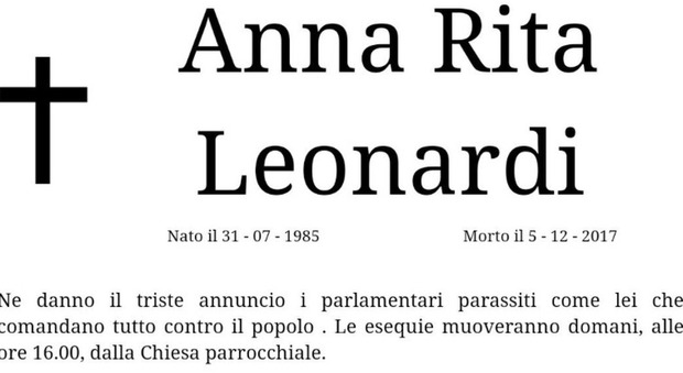 Un manifesto funebre speciale per Anna Rita Leonardi. E il web impazzisce