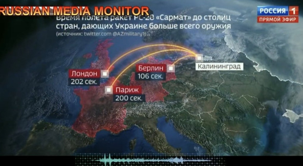 Tv di Stato russa simula attacco nucleare: «A Parigi, Londra e Berlino nessun sopravvissuto in 200 secondi»