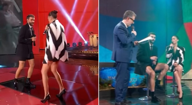 Marco Mengoni imbarazza Fazio a Che Tempo che fa. Gli shorts del cantante sono (troppo) corti, il conduttore: «Si vedono, stai attento»