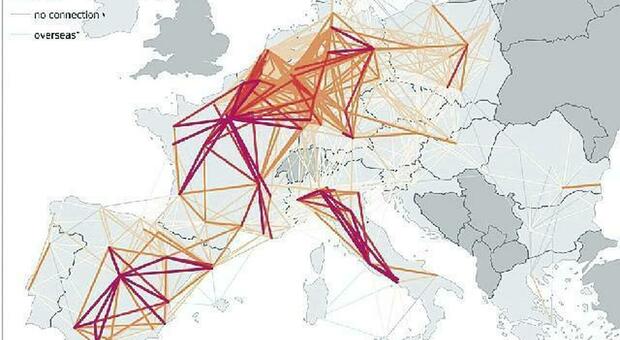 La mappa dei collegamenti in Europa