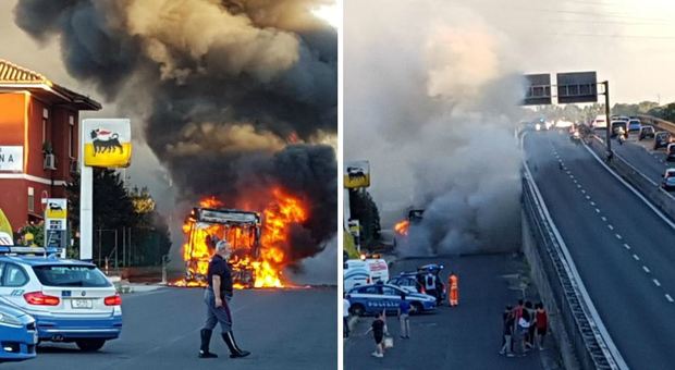 Bus Tpl in fiamme a Spinaceto (Foto Hartmut von Bleichert)