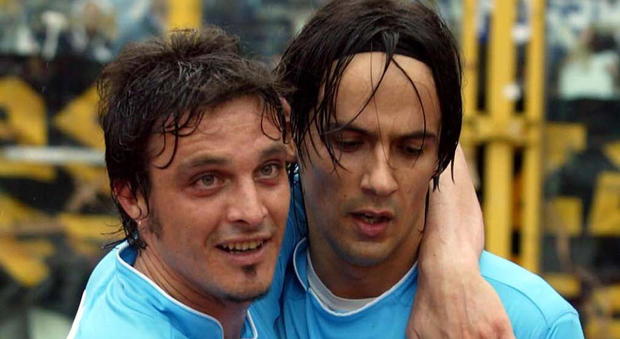 Massimo Oddo con Simone Inzaghi ai tempi della Lazio di Eriksson e Mancini