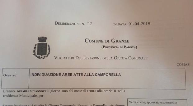 Il "verbale" della deliberazione dalla pagina Fb di Damiano Fusaro, sindaco di Granze