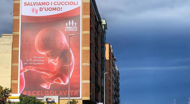Roma, manifesto di 250 metri contro l'aborto in via Tiburtina: «Salviamo i cuccioli d'uomo»
