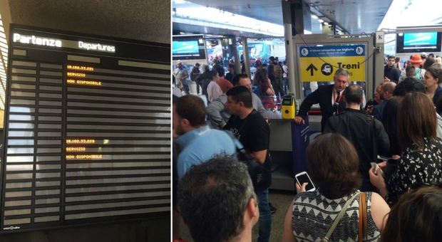 Blackout a Termini: display in tilt e treni bloccati