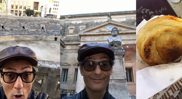 Pasticciotto, barocco e selfie per Fiorello, "turista" nel centro di Lecce