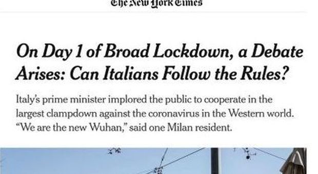 Coronavirus, il dubbio del New York Times: «Riusciranno gli italiani a rispettare le regole?»
