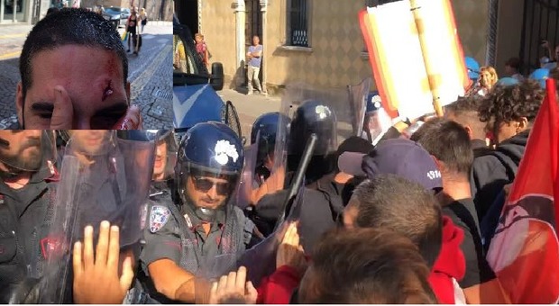 Scontri al corteo con la polizia: i manfestanti contro comizio di Forza Nuova