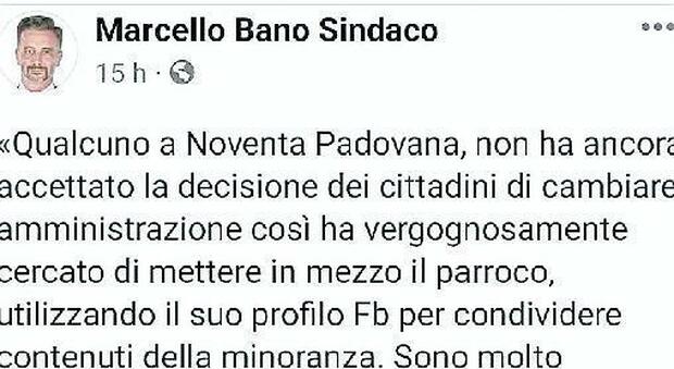 Il post del sindaco Marcello Bano